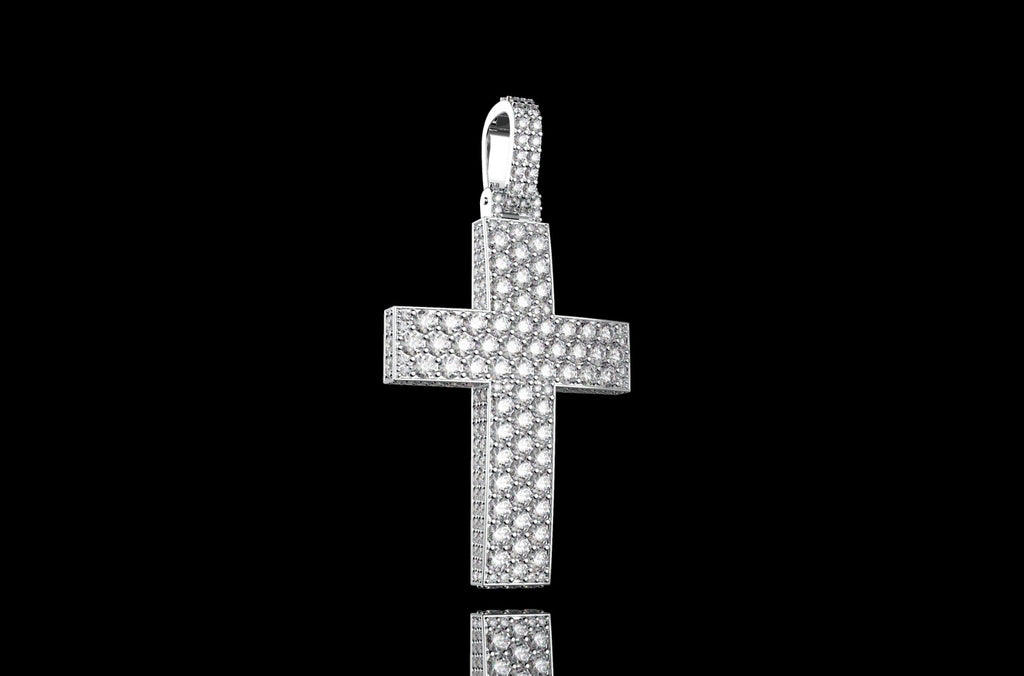 14k white gold large custom dome 3d diamond cross with profile diamonds