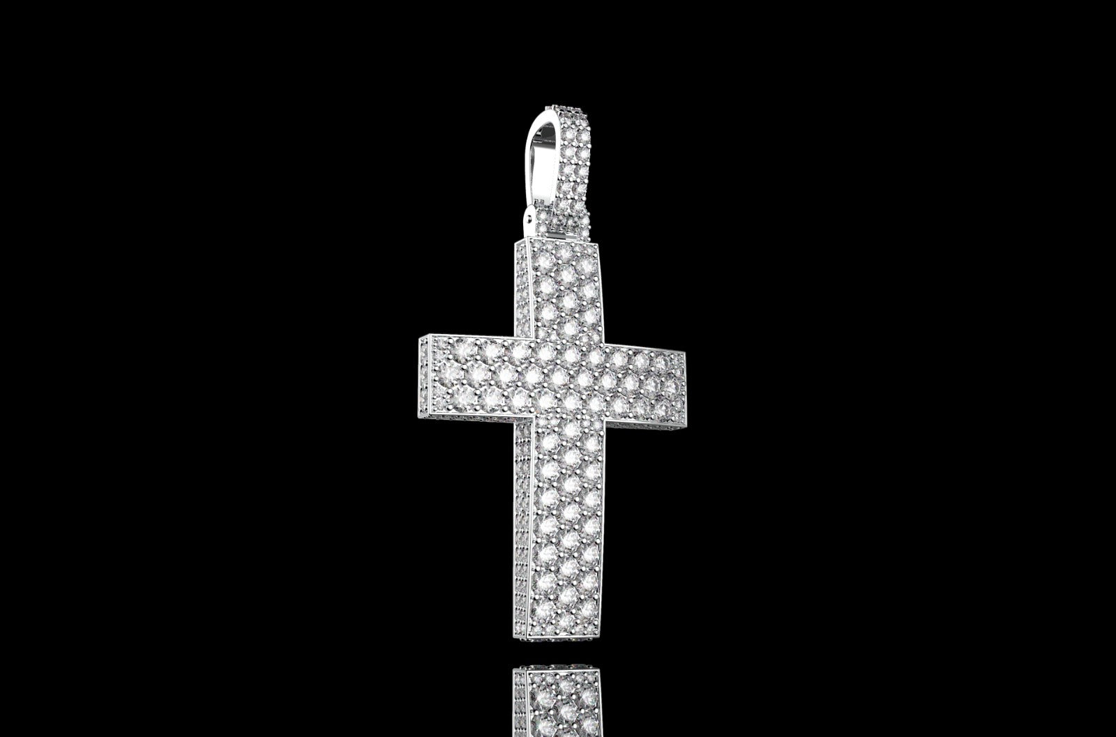 14k white gold large custom dome 3d diamond cross with profile diamonds