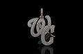 14k 2 tone rose and white gold "WC" with barber razor blade black and white diamond pendant