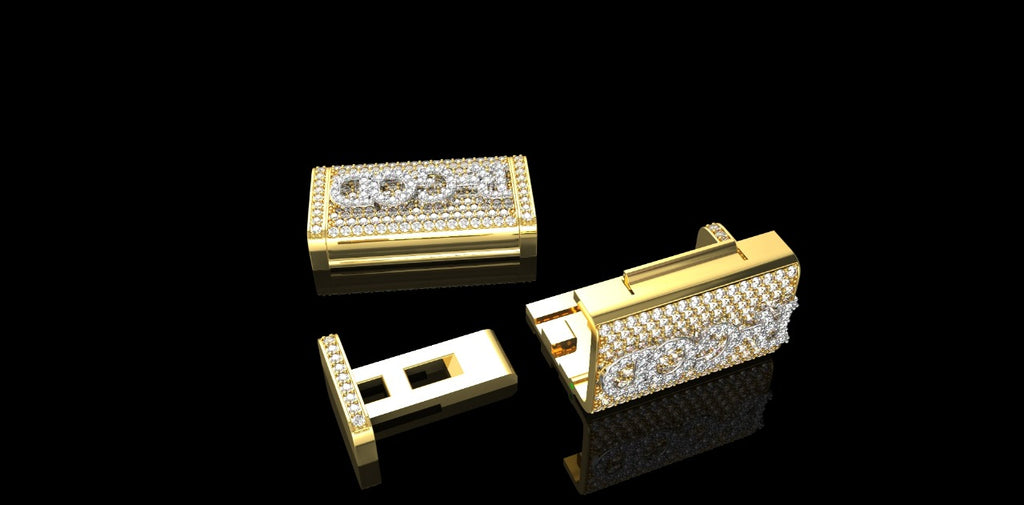 14k 2 tone white and yellow gold custom diamond "r-god" style lock