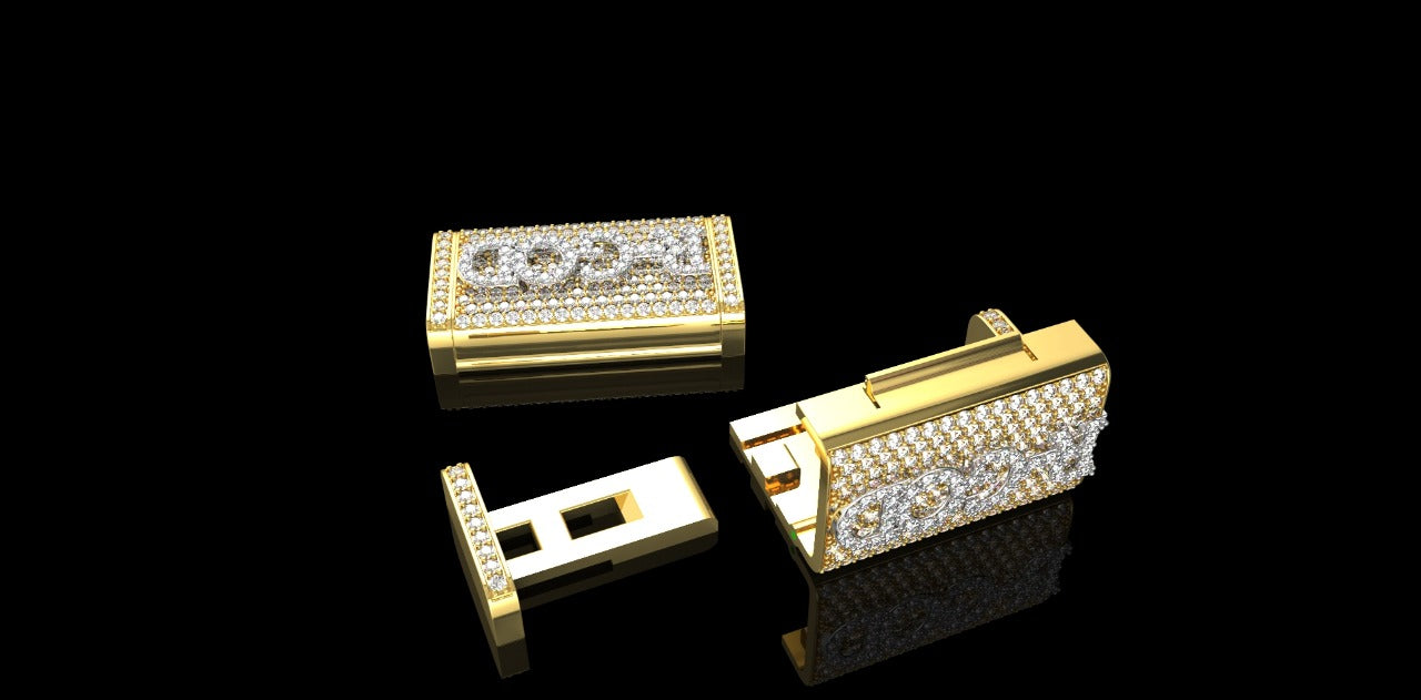 14k 2 tone white and yellow gold custom diamond "r-god" style lock