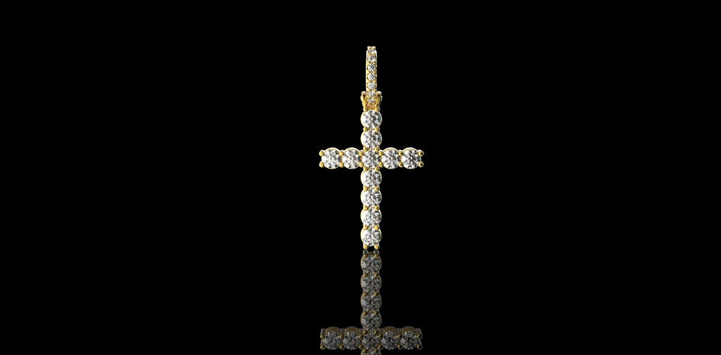 14k Yellow gold diamond prong cross pendant