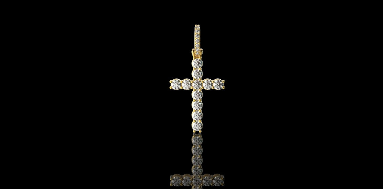 14k Yellow gold diamond prong cross pendant