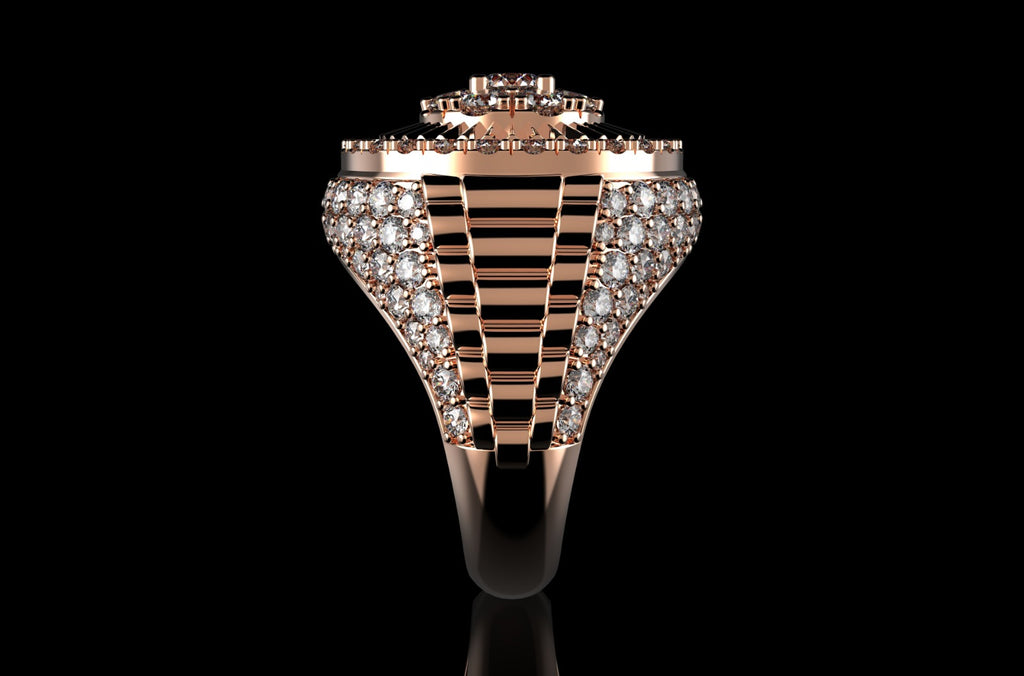 14k rose gold Rolex inspired ring 4.33cts