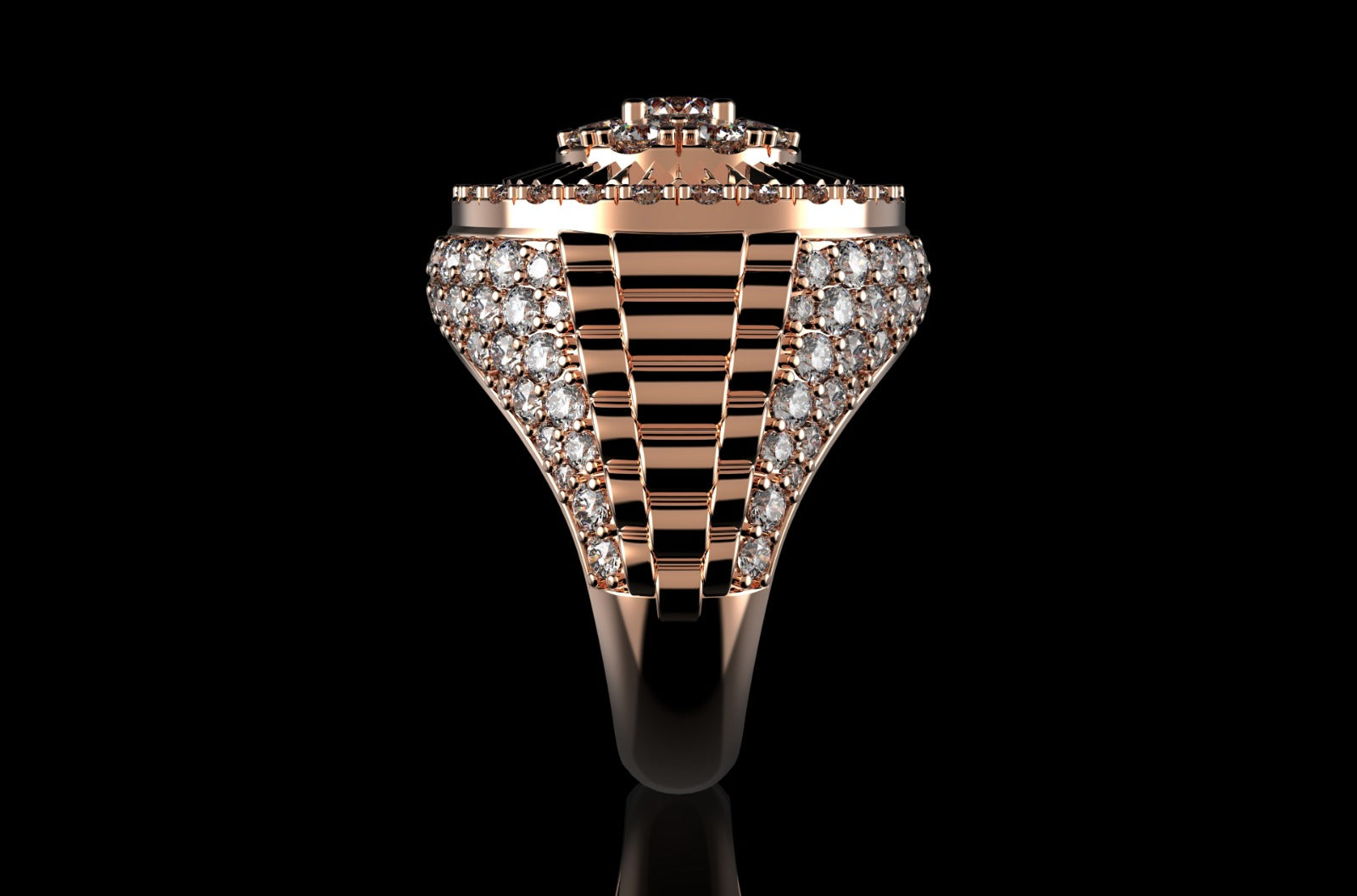 14k rose gold Rolex inspired ring 4.33cts