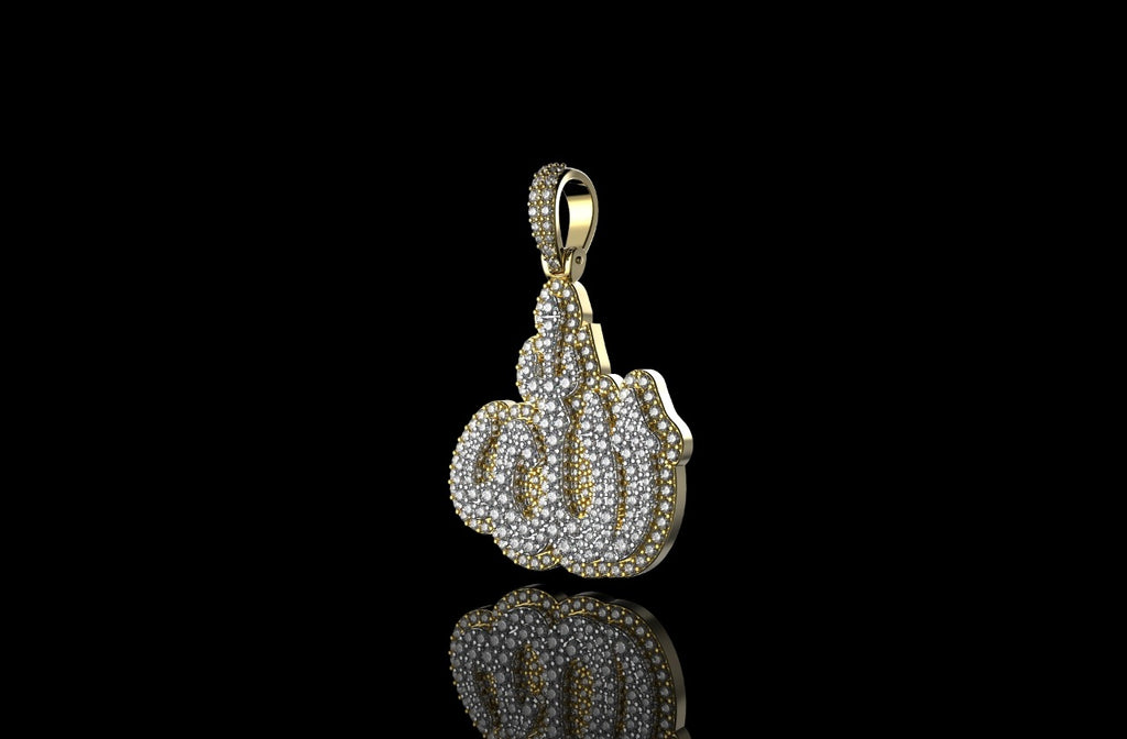 14k 2 tone yellow and white gold medium double layer diamond ALLAH Pendant