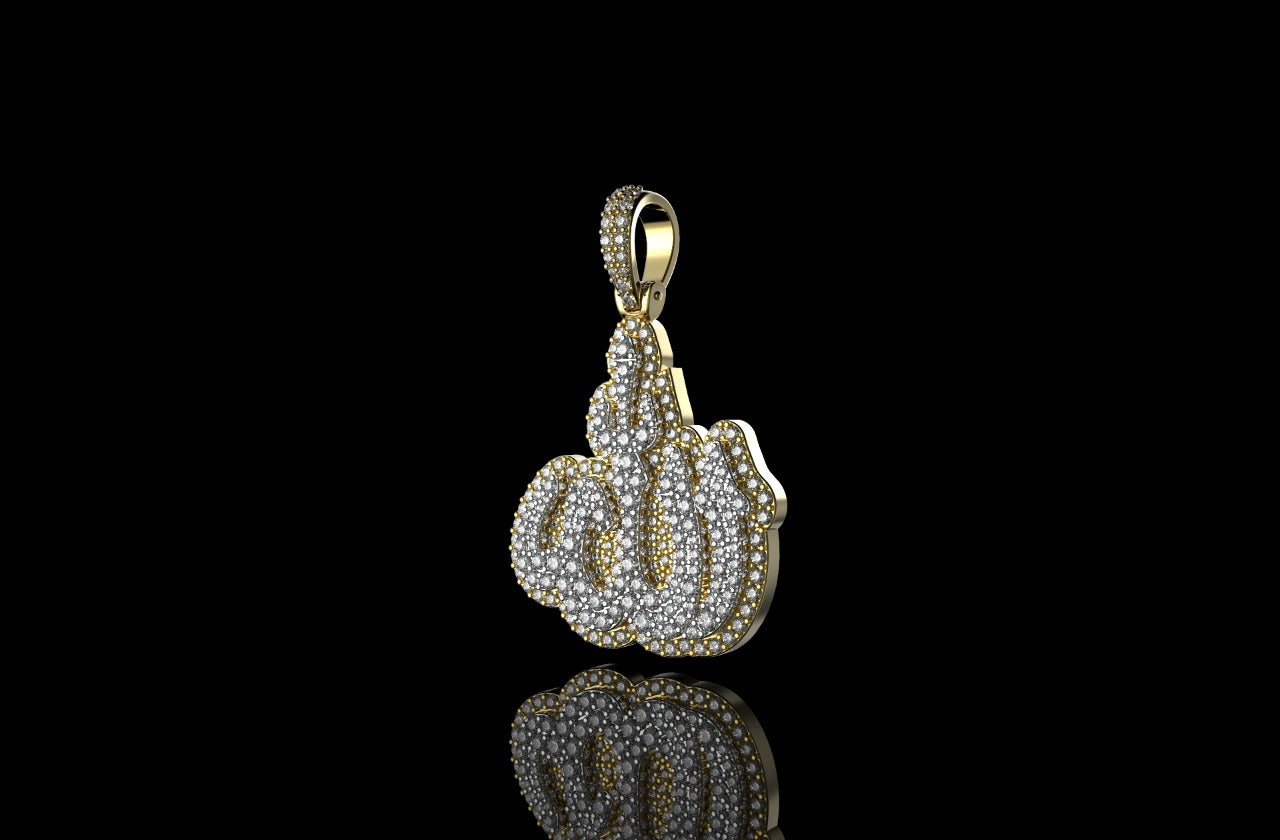 14k 2 tone yellow and white gold medium double layer diamond ALLAH Pendant
