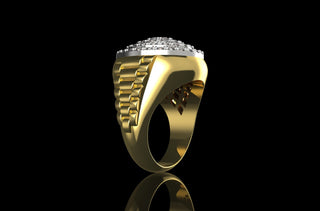 14k yellow gold round layered diamond cake ring with custom shank