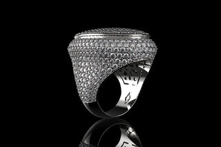 14k white gold large custom mens 3d oval shape diamond ring with bezel ring