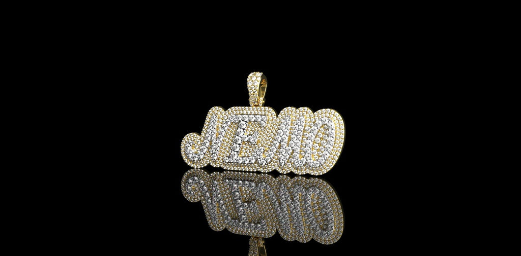 14K 2 TONE YELLOW AND WHITE GOLD CUSTOM "NEMO" ALL CAPS STYLE DIAMOND PENDANT