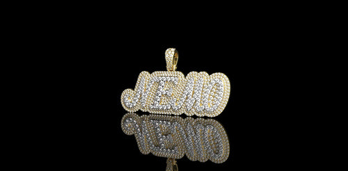 14K 2 TONE YELLOW AND WHITE GOLD CUSTOM "NEMO" ALL CAPS STYLE DIAMOND PENDANT