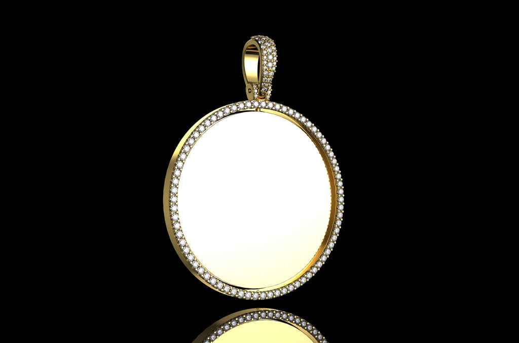 14k yellow gold 360 rotating round diamond picture pendant