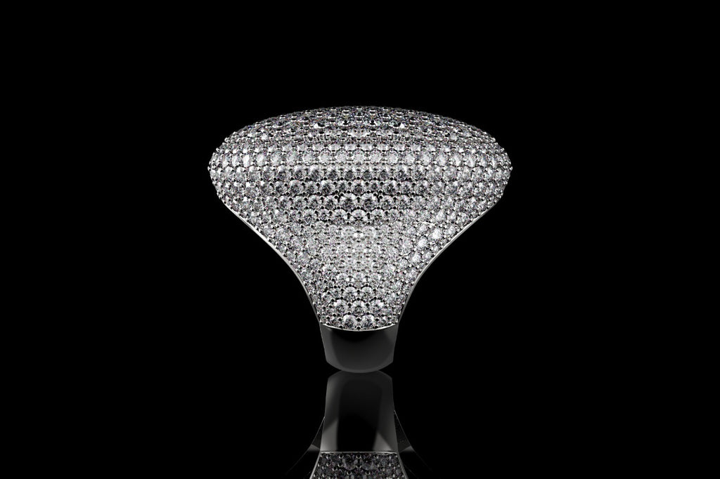 14k white gold large custom mens 3d oval shape diamond ring with large diamonds