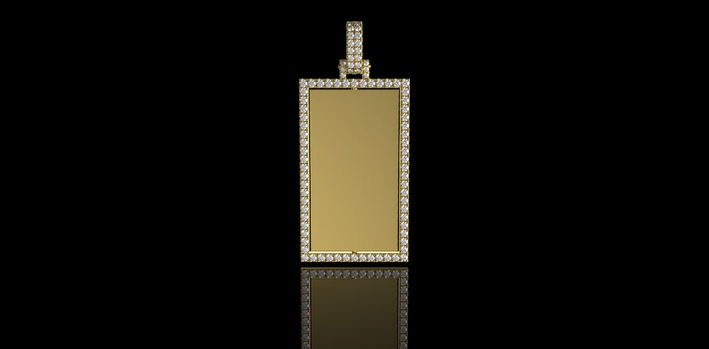 14K YELLOW GOLD 360 RECTANGLE SHAPE ROTATING DIAMOND PICTURE PENDANT