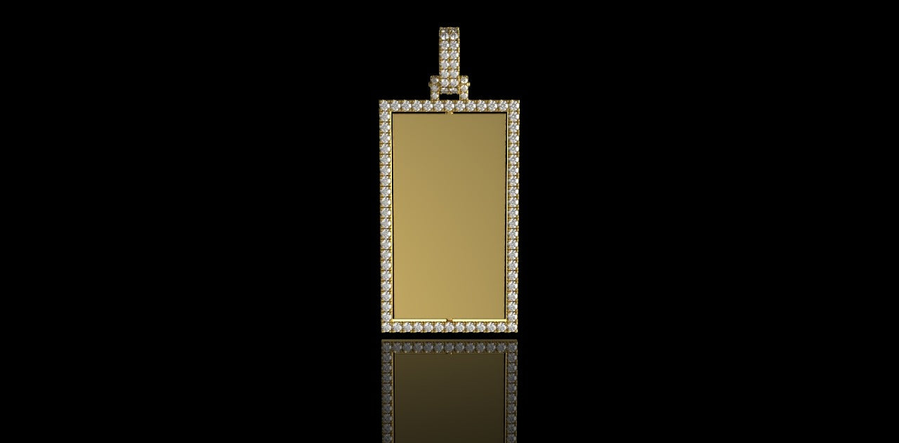 14K YELLOW GOLD 360 RECTANGLE SHAPE ROTATING DIAMOND PICTURE PENDANT