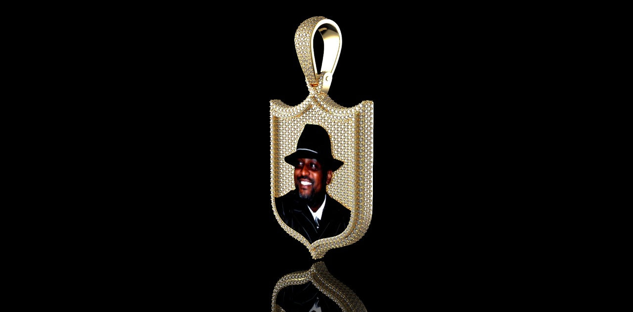 14K YELLOW GOLD CUSTOM DIAMOND SHIELD STYLE PICTURE PENDANT
