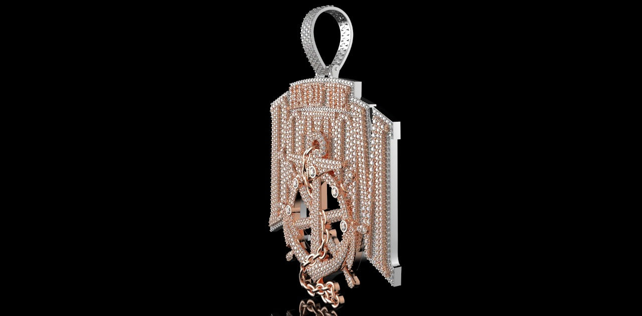 14K 2 TONE ROSE AND WHITE GOLD CUSTOM "HATED THE BOTTOM" STYLE DIAMOND PENDANT