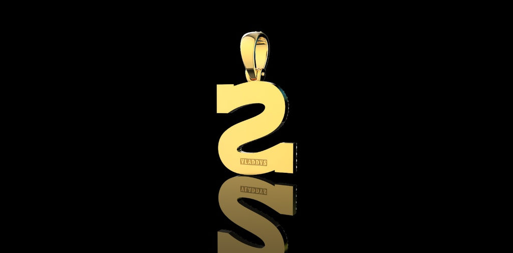 14k 2 tone yellow and white gold double layer block initial S diamond pendant