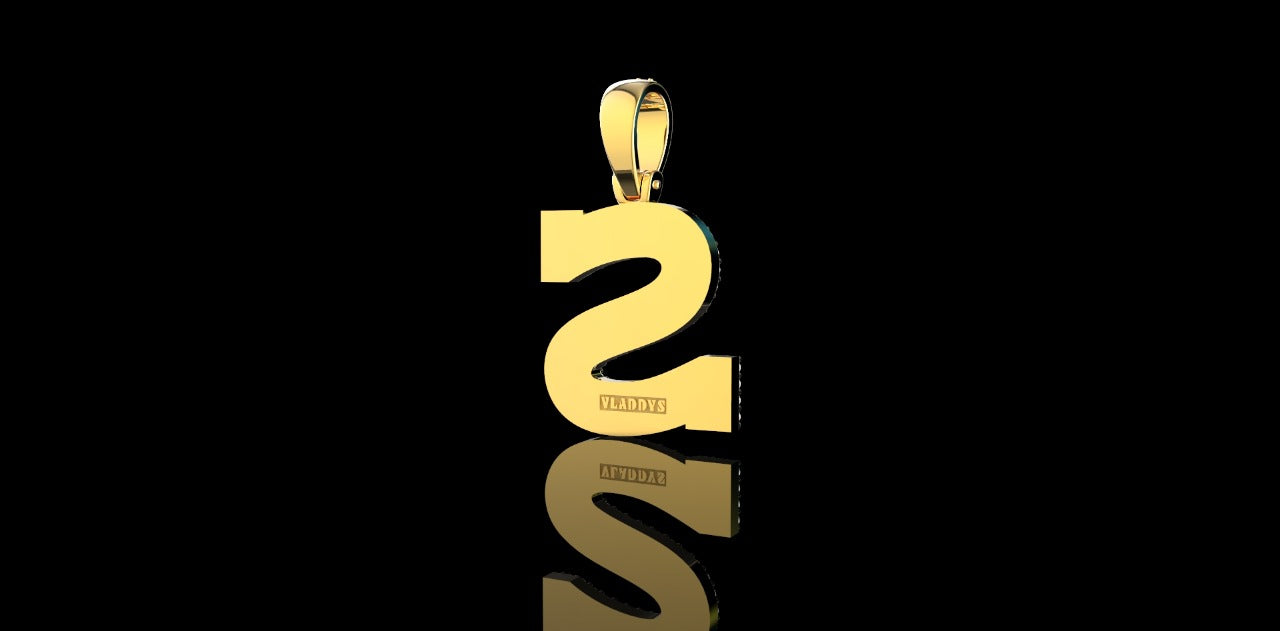 14k 2 tone yellow and white gold double layer block initial S diamond pendant