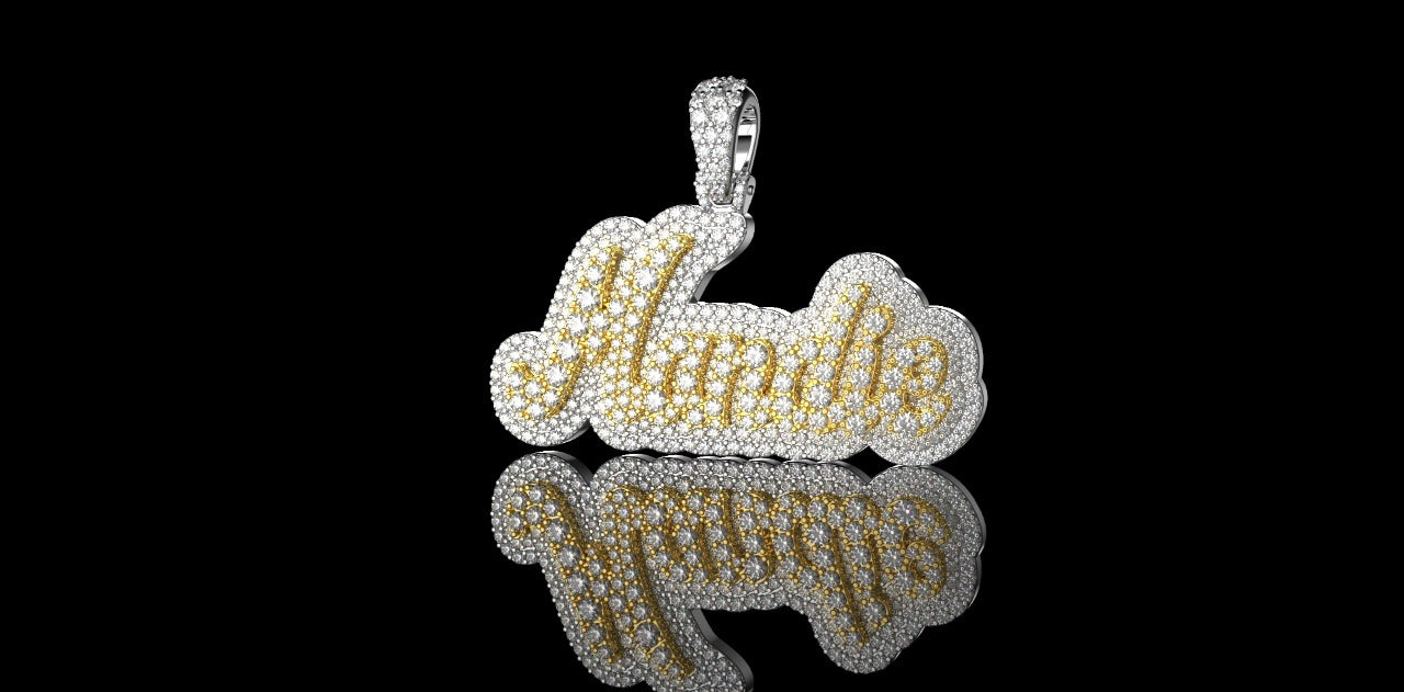 14K 2 TONE YELLOW AND WHITE GOLD DOUBLE LAYER CUSTOM "MANDIE" STYLE DIAMOND PENDANT