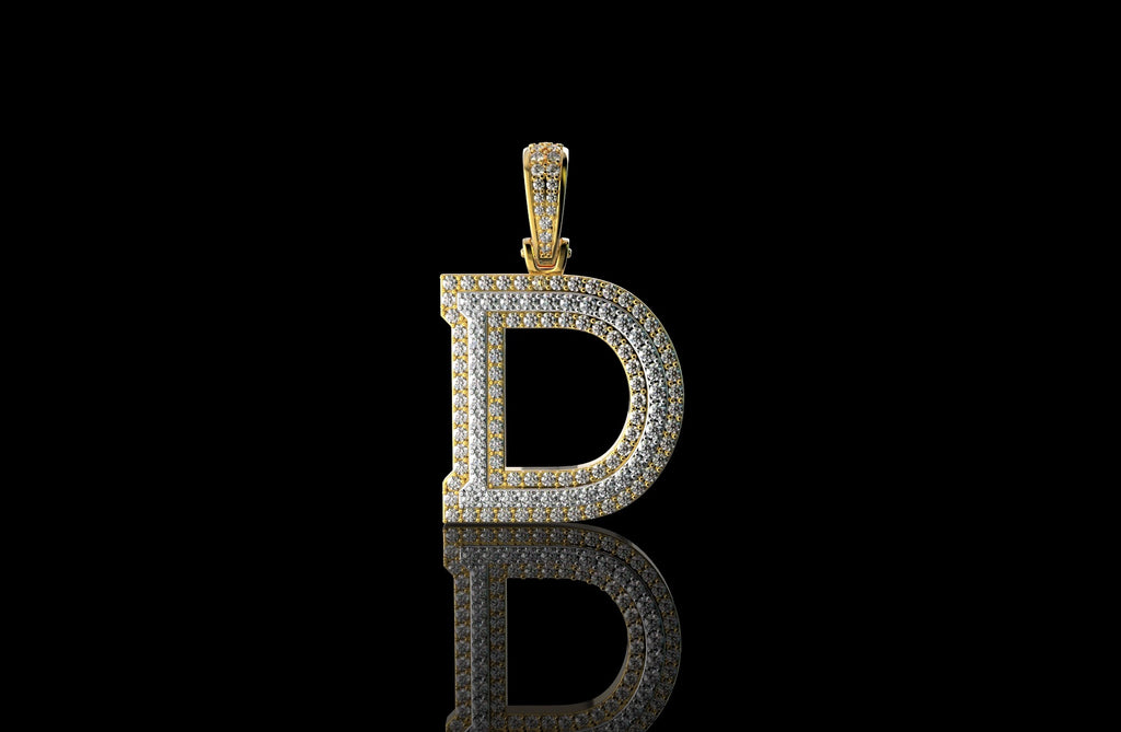 14k 2 tone yellow and white gold double layer initial D diamond pendant