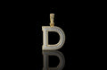 14k 2 tone yellow and white gold double layer initial D diamond pendant