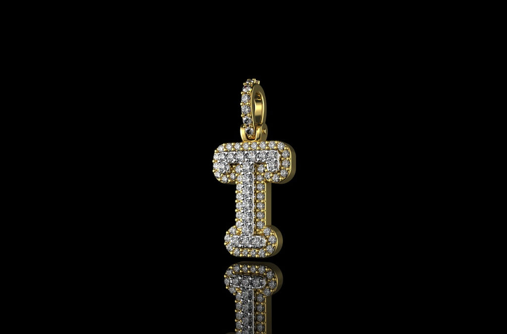 14k 2 tone yellow and white gold double layer small initial T diamond pendant