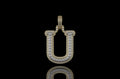 14k 2 tone yellow and white gold double layer initial U diamond pendant