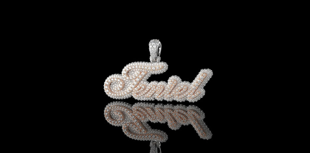 14K 2 TONE ROSE AND WHITE GOLD DOUBLE LAYER CUSTOM "TENIEL" STYLE DIAMOND PENDANT