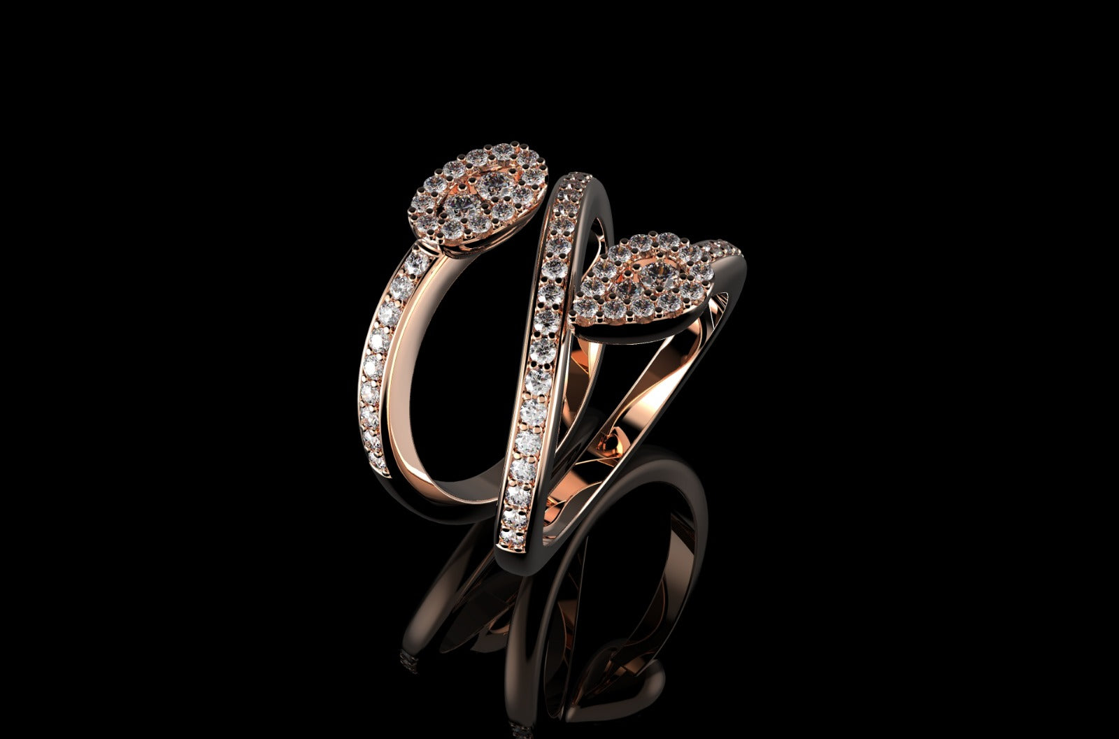 14k rose gold custom pear and oval shape split band diamond ring