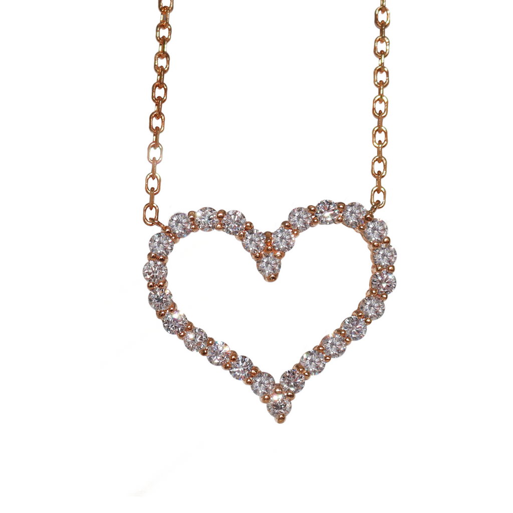 Large Single Row Heart Diamond Rose Gold Pendant 2.20 CT