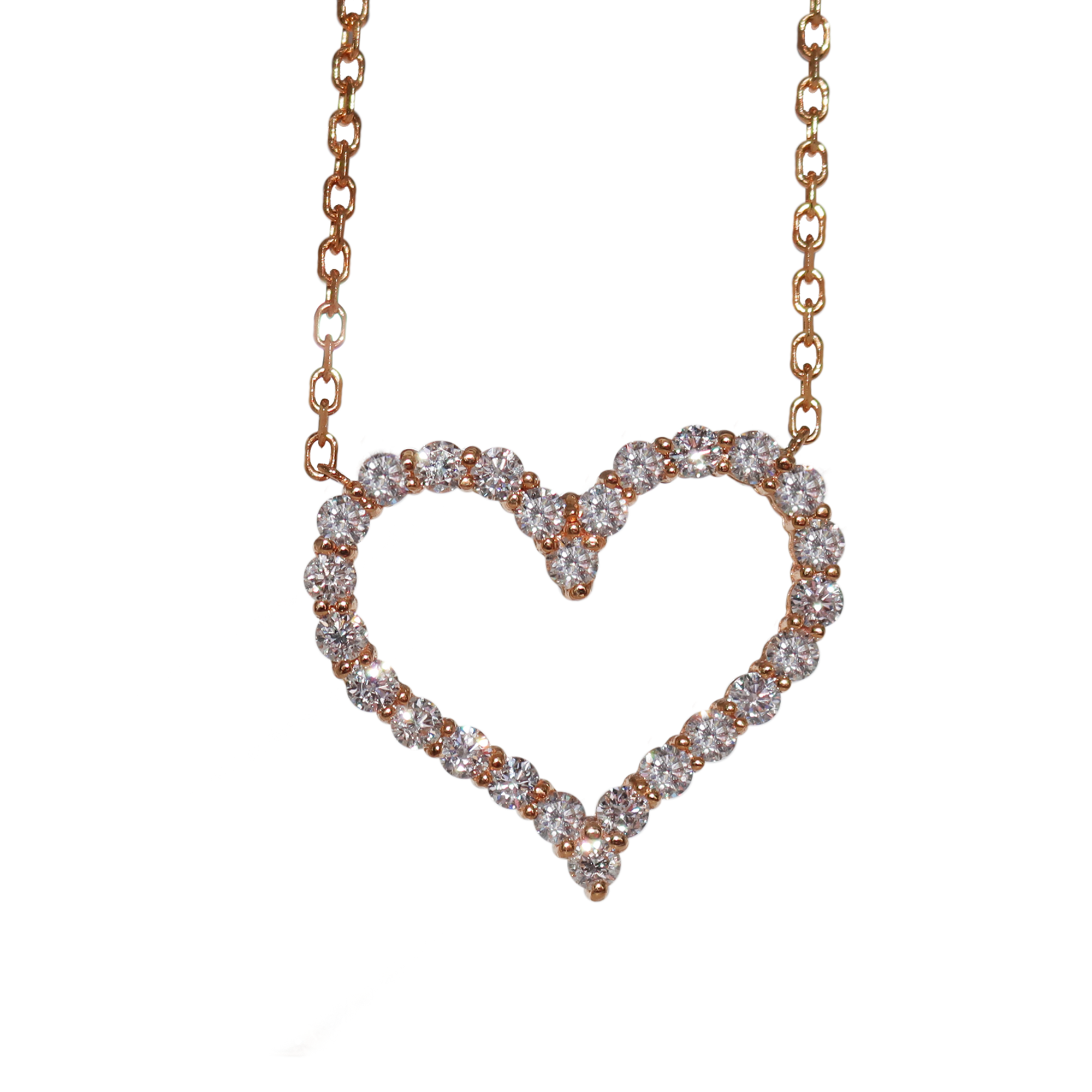Large Single Row Heart Diamond Rose Gold Pendant 2.20 CT