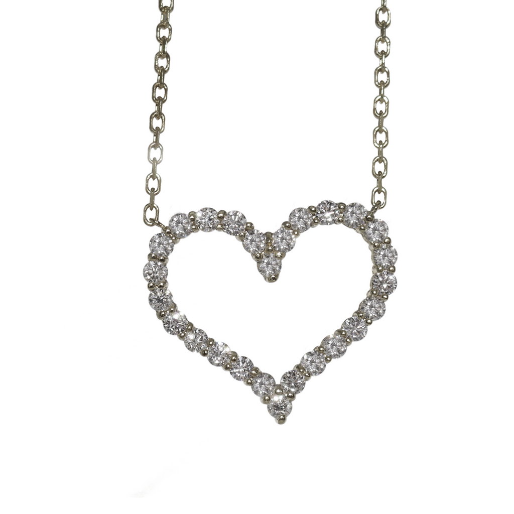 Large Single Row Heart Diamond White Gold Pendant 2.20 CT