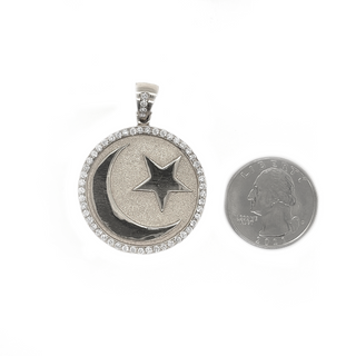 Star And Moon Diamond Round White Gold Pendant 1.66 CT