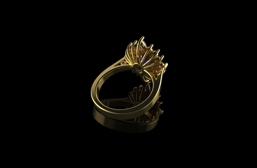 14k yellow gold custom blue sapphire oval diamond ring