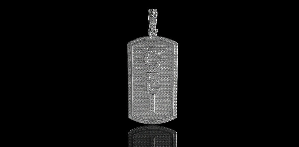 14K WHITE GOLD CUSTOM "CEI" DOG TAG DIAMOND PENDANT