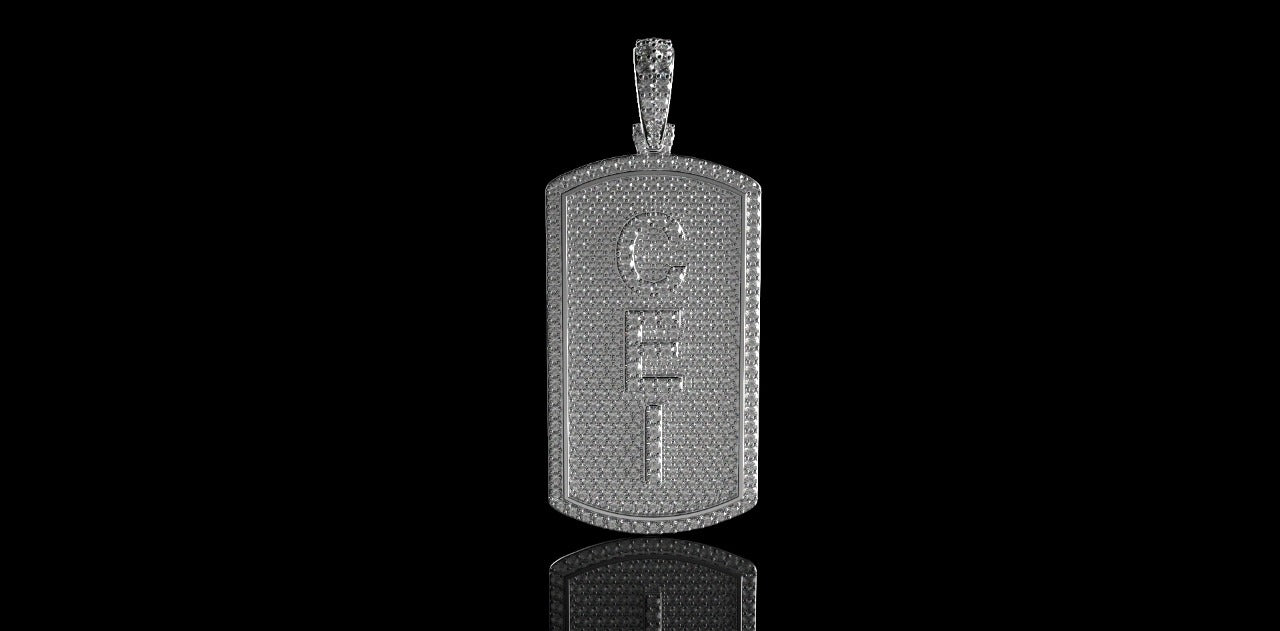 14K WHITE GOLD CUSTOM "CEI" DOG TAG DIAMOND PENDANT