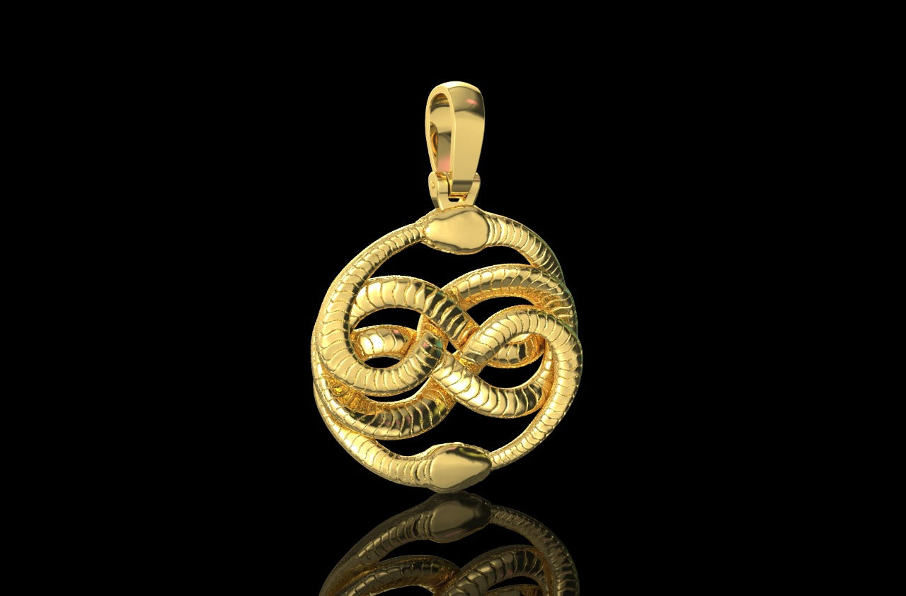 14k yellow gold custom snake pendant