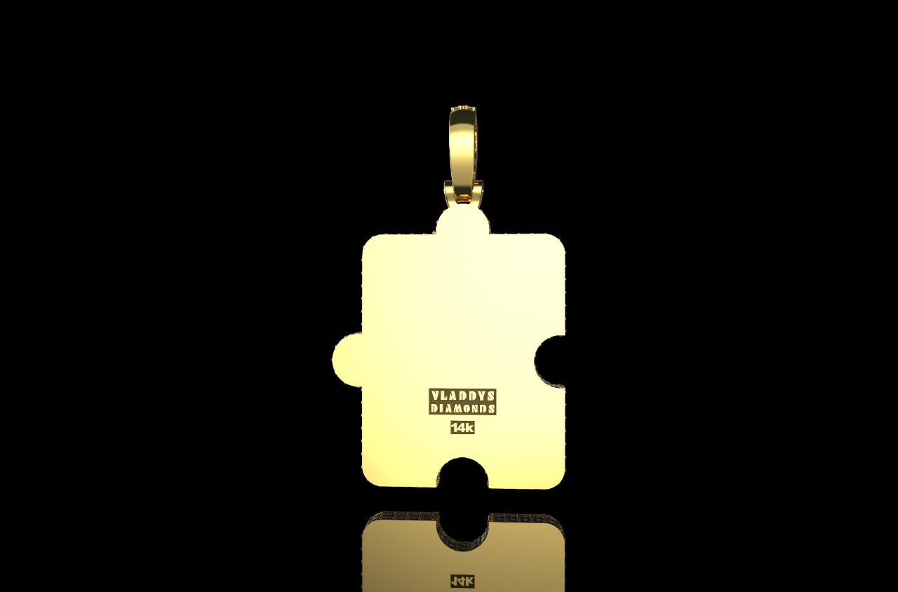14k yellow gold custom 3d diamond puzzle piece picture pendant