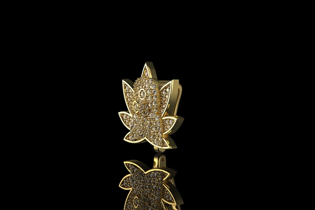 14k yellow gold custom 3d "gas wars marijuana" style diamond hook 2