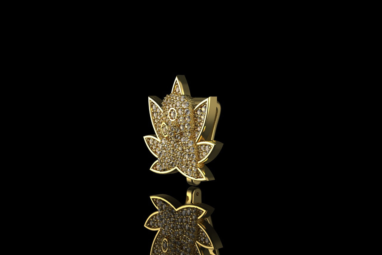 14k yellow gold custom 3d "gas wars marijuana" style diamond hook 2
