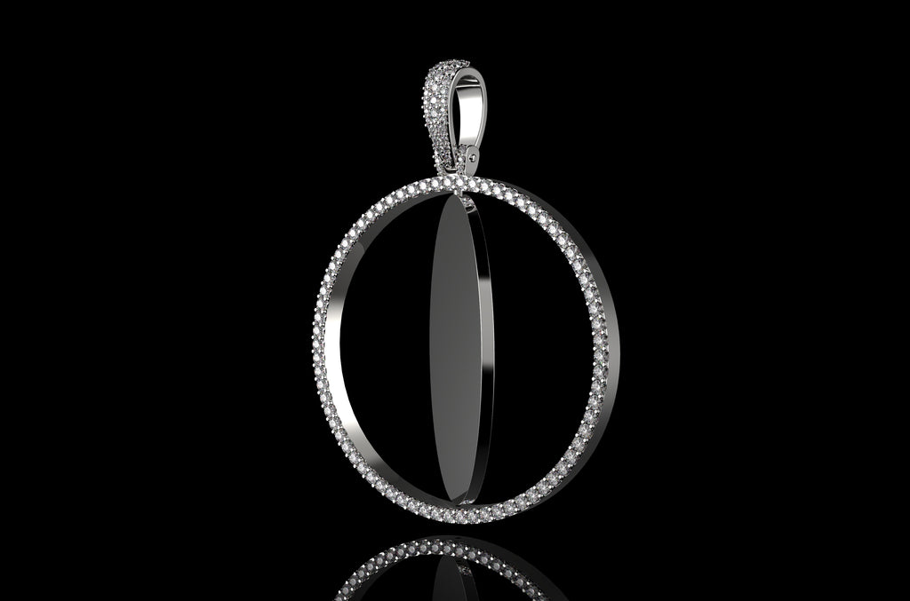 14k white gold 360 rotating round diamond picture pendant