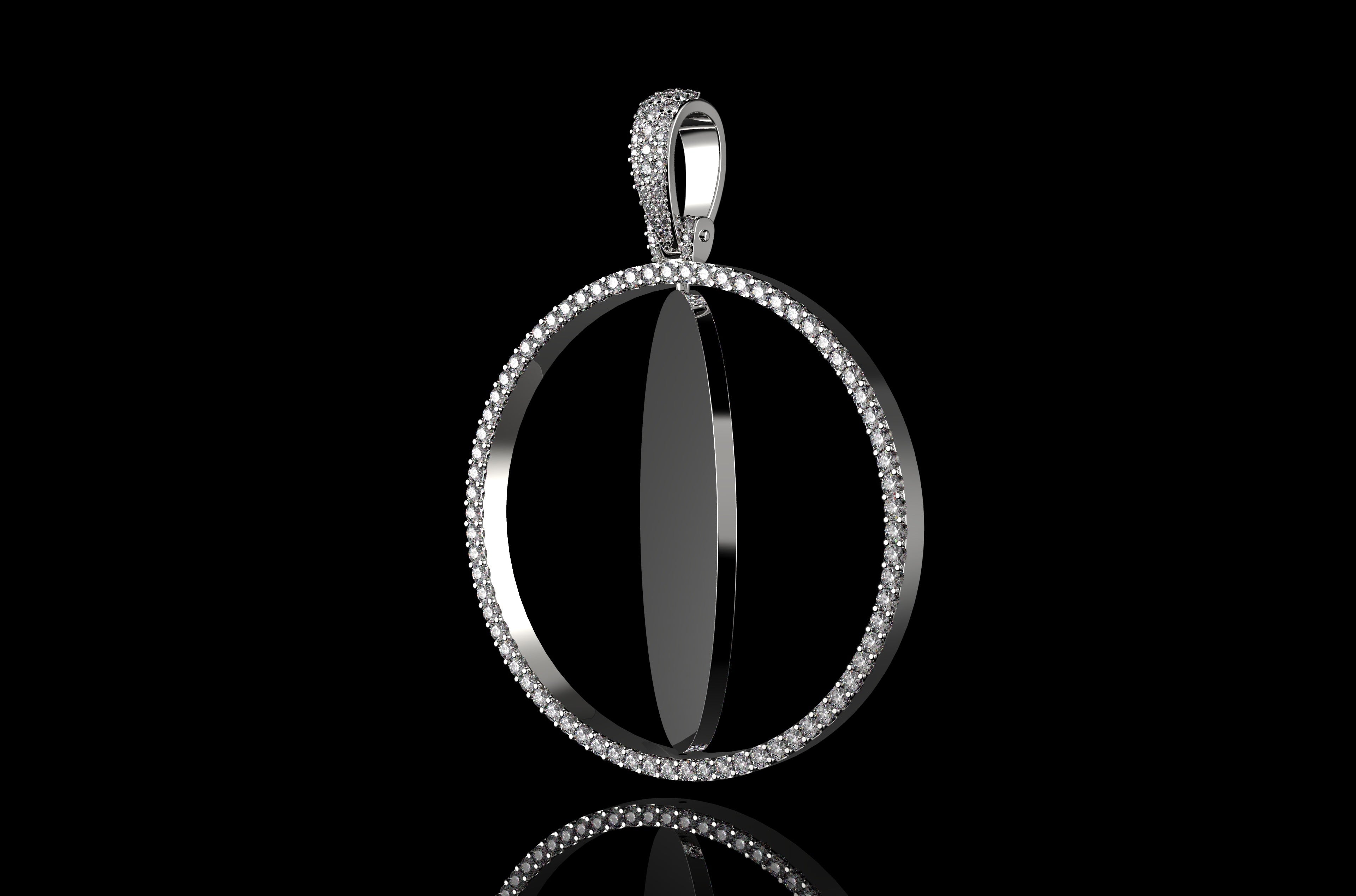14k white gold 360 rotating round diamond picture pendant