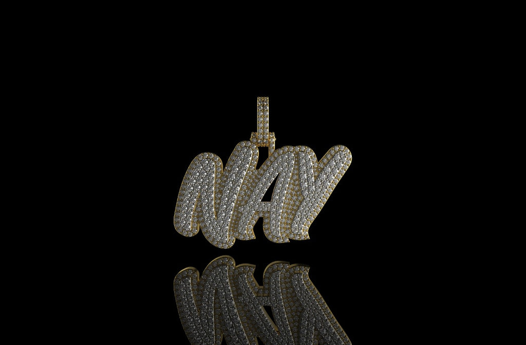 14k 2 tone yellow and white gold double layer custom "nay" style diamond pendant