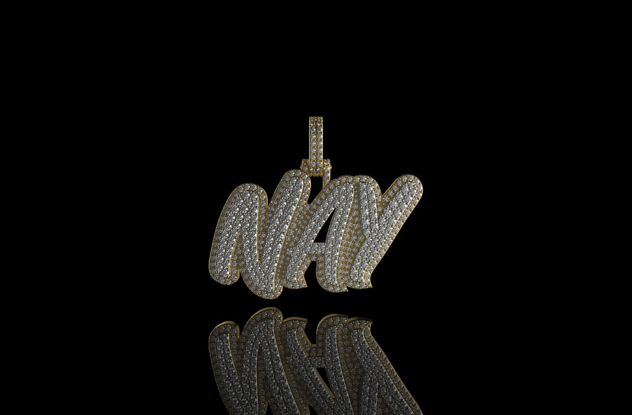 14k 2 tone yellow and white gold double layer custom "nay" style diamond pendant