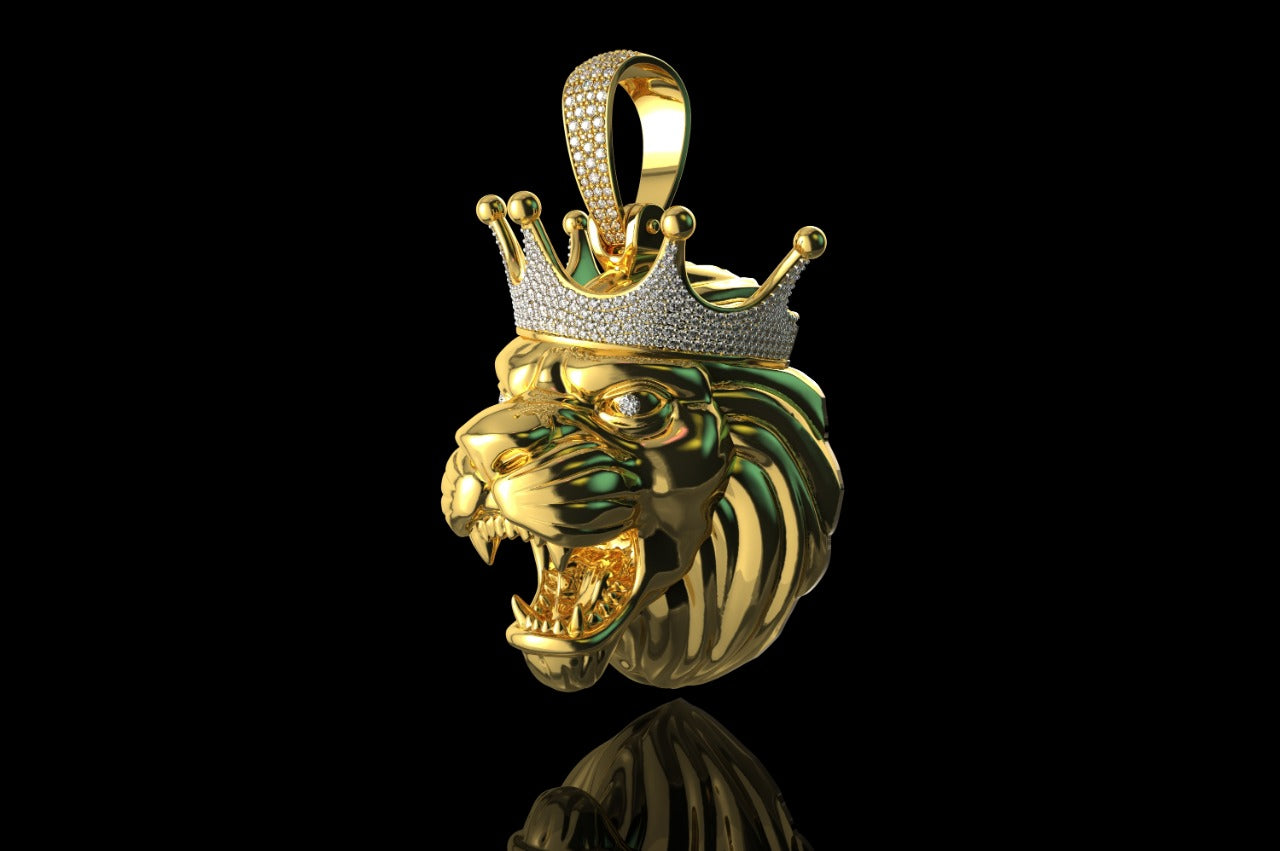 14k Large yellow gold custom diamond Lion pendant