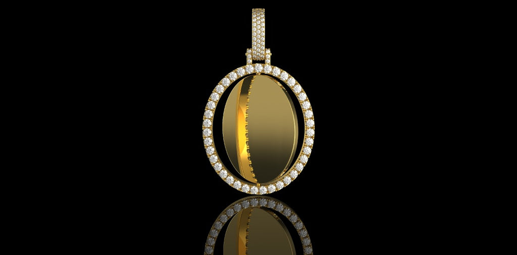 14k yellow gold 360 rotating Oval diamond picture pendant