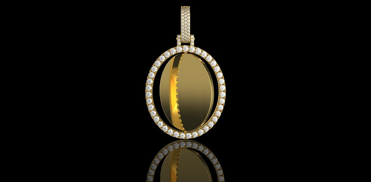 14k yellow gold 360 rotating Oval diamond picture pendant