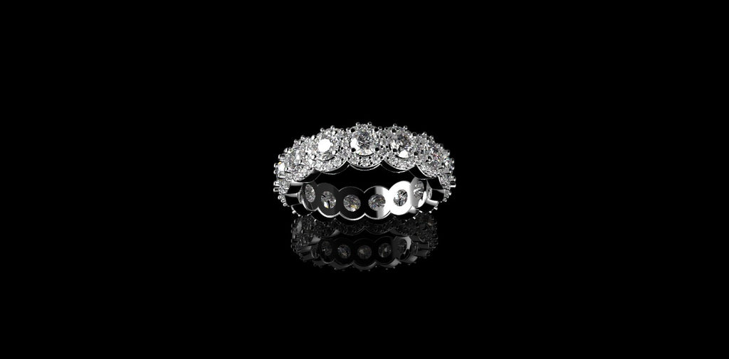 18K WHITE GOLD CUSTOM DIAMOND HALO ETERNITY BAND