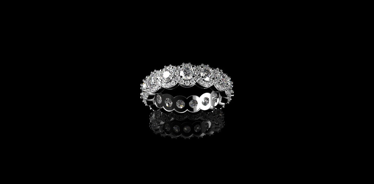 18K WHITE GOLD CUSTOM DIAMOND HALO ETERNITY BAND